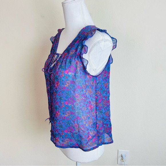 Mossimo Supply Co Lavender Purple Ditsy Floral Chiffon Ruffle Tie Front Tank Top - Picture 3 of 7
